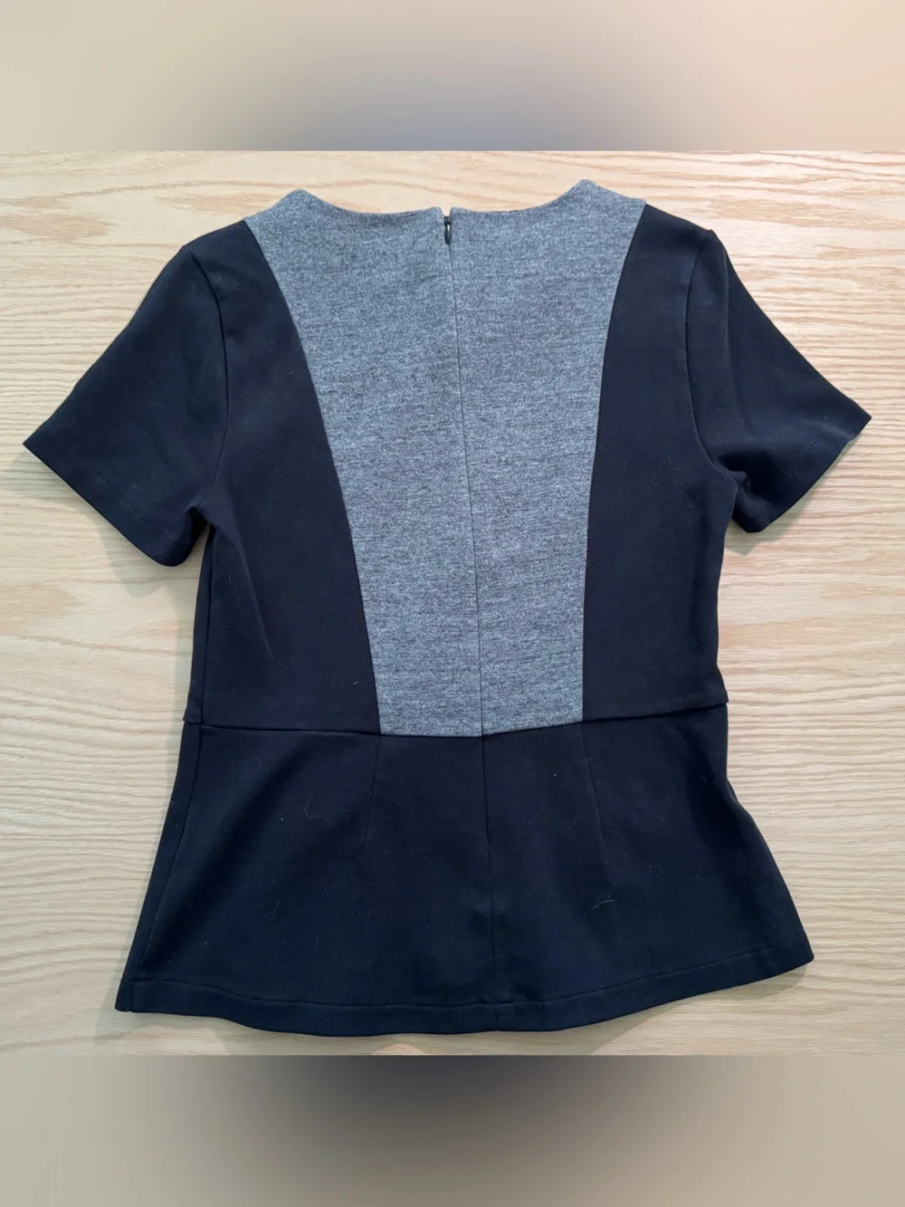 J. Crew Black and Gray Colorblock Peplum Top